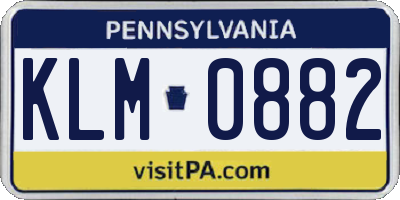 PA license plate KLM0882