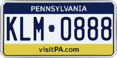 PA license plate KLM0888