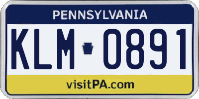 PA license plate KLM0891