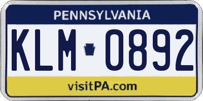 PA license plate KLM0892
