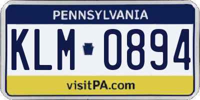 PA license plate KLM0894