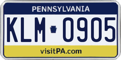 PA license plate KLM0905
