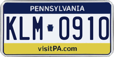 PA license plate KLM0910
