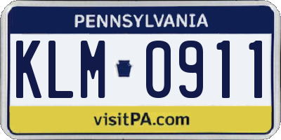 PA license plate KLM0911