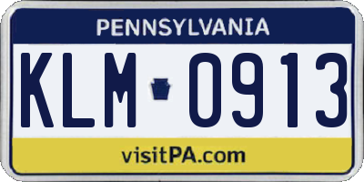 PA license plate KLM0913