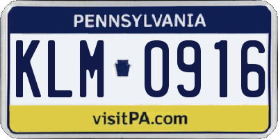 PA license plate KLM0916