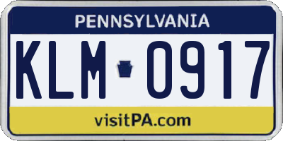 PA license plate KLM0917
