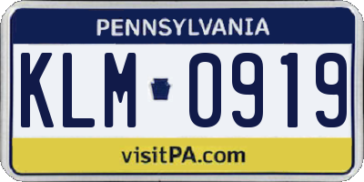 PA license plate KLM0919
