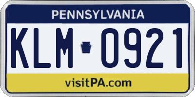 PA license plate KLM0921