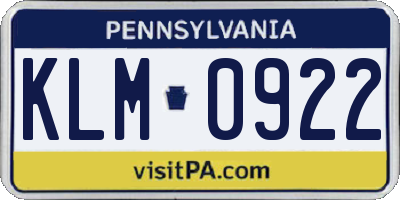PA license plate KLM0922