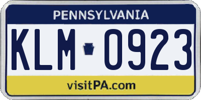 PA license plate KLM0923