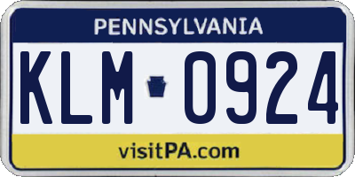 PA license plate KLM0924