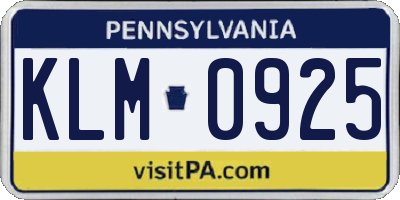 PA license plate KLM0925