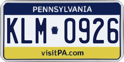 PA license plate KLM0926