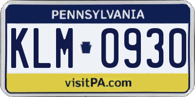 PA license plate KLM0930
