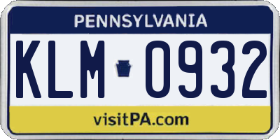 PA license plate KLM0932