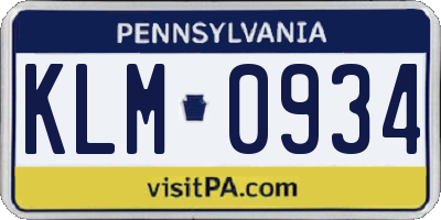 PA license plate KLM0934