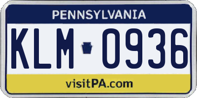 PA license plate KLM0936