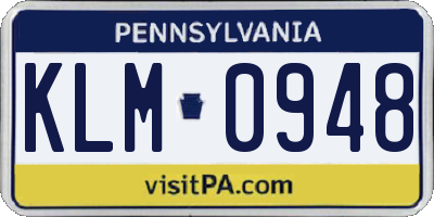 PA license plate KLM0948
