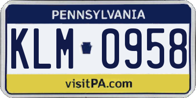 PA license plate KLM0958