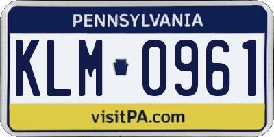PA license plate KLM0961