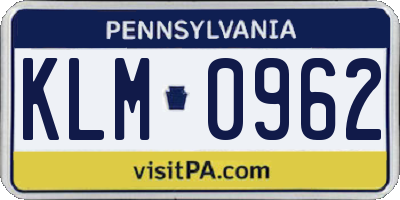 PA license plate KLM0962