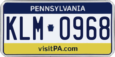 PA license plate KLM0968