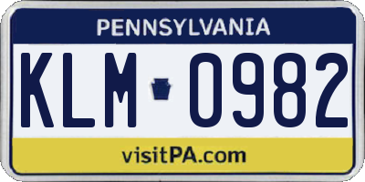 PA license plate KLM0982