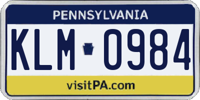 PA license plate KLM0984