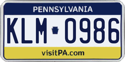 PA license plate KLM0986