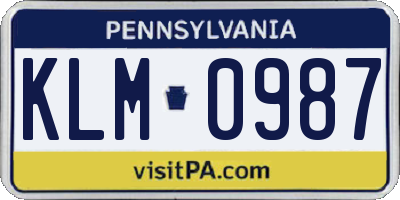 PA license plate KLM0987