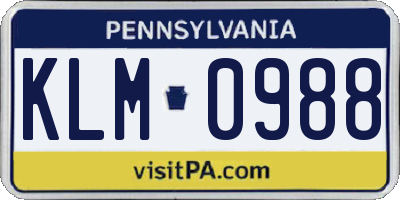 PA license plate KLM0988