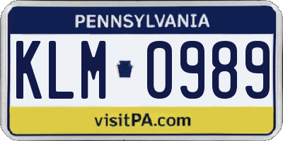 PA license plate KLM0989