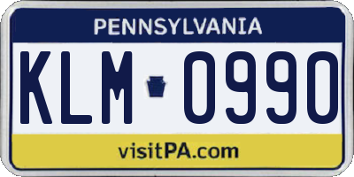 PA license plate KLM0990