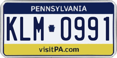 PA license plate KLM0991