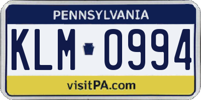 PA license plate KLM0994