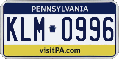 PA license plate KLM0996