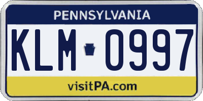 PA license plate KLM0997