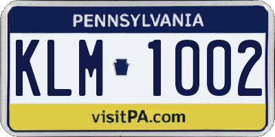 PA license plate KLM1002