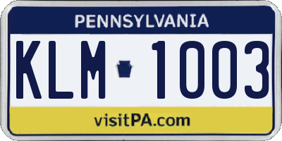 PA license plate KLM1003