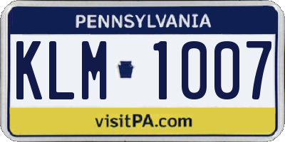 PA license plate KLM1007