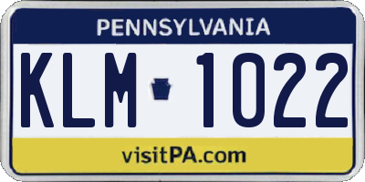PA license plate KLM1022