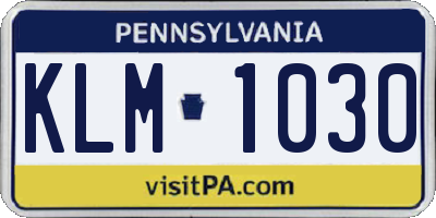 PA license plate KLM1030
