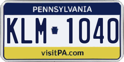 PA license plate KLM1040