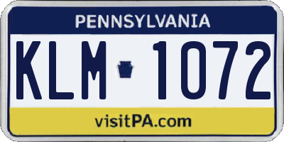 PA license plate KLM1072