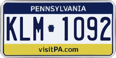 PA license plate KLM1092