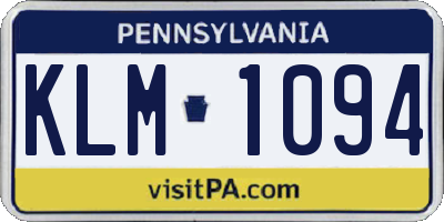 PA license plate KLM1094