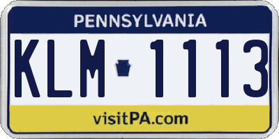 PA license plate KLM1113
