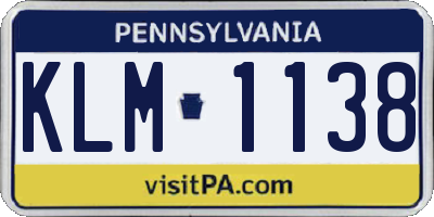 PA license plate KLM1138