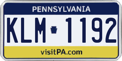PA license plate KLM1192